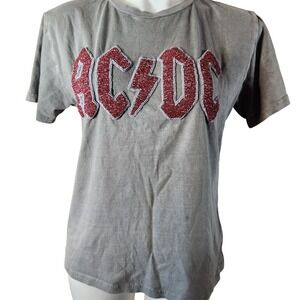 Lucky Brand ACDC beaded boyfriend gray Cotton T-shirt‎ Small
